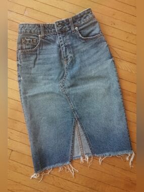H&M Denim Midi Skirt with Front Slit, US2